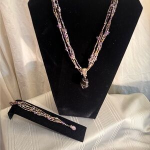Elegant Purple Beaded Necklace and Bracelet Set